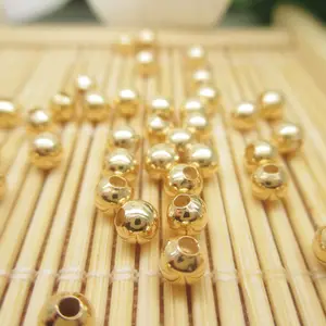 Perles d'espacement rondes remplies d'or 24 carats, accessoires de bijoux, 2mm, 3mm, 4mm, 5mm, 6mm, 8mm