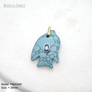 PM60280 Ciondolo a Forma di Mano di Hamsa in Cristallo Naturale Misto, Charm Placcato Oro 18K con Micro Pavé di Zirconi, Talismano Portafortuna per Gioielli Fai-da-Te - Product Image 4