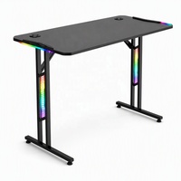 Table de jeu robuste et moderne avec éclairage RGB, support pour casque, surface en MDF et métal, montage facile pour configuration de course e-sportive