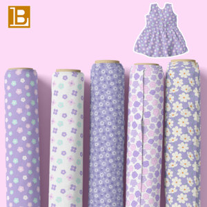 Tela Estampada con Flores de Color Morado Claro, Personalizada con Tejido Popelín 100% Algodón de los Años 80, por Metro - Product Image 1