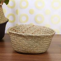 Paniers en osier couleur naturelle ovale panier de rangement suspendu avec crochets fleur ronde rotin paille tissé marocain
