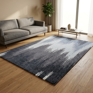 Tapis rectangulaire moderne Visesa à rayures 100 % laine, tufté à la main, antidérapant, à poils moyens de 20 mm, gris anthracite et argent - Product Image 3