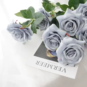 FS-024 대량 긴 줄기 단일 꽃 인공 실크 안개 블루 장미 꽃 판매