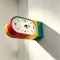 Jam Dinding Persegi Warna-warni dengan Dua Sisi Jam Sudut Geometris Retro Cocok untuk Ruang Tamu dan Kamar Tidur