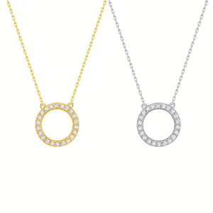 Collar con colgante circular minimalista para mujer, cadena con incrustaciones brillantes, joyería elegante de moda - Product Image 2