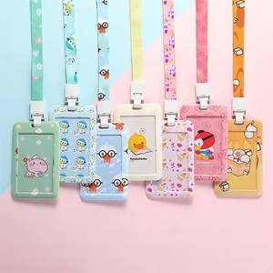 Cartoon Pattern Plastic Card Holder Lanyard for Kids Students School ID Cards with Detachable Key Ring