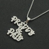 Collier Pendentif Lettre 'Pretty and Paid' Plaqué Or, Sertie de Strass, Style Hip Hop, en Alliage, pour Hommes et Femmes, Vente en Gros