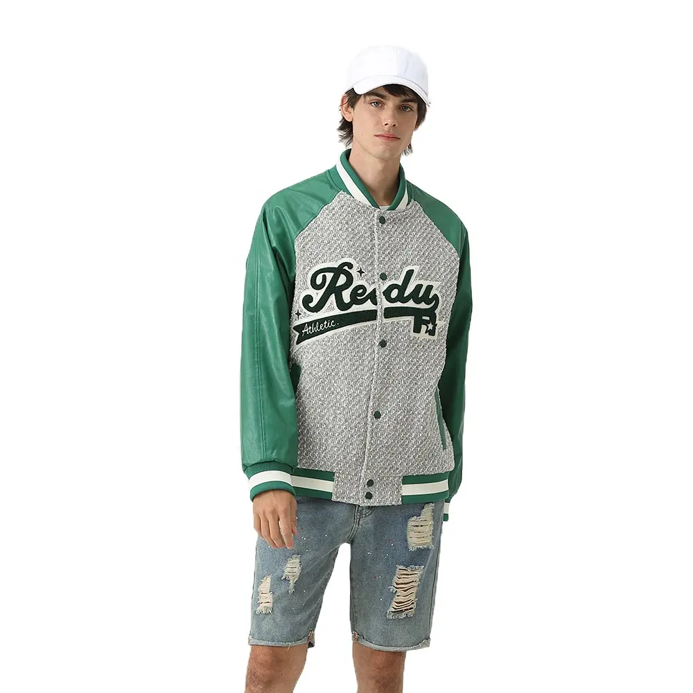 Wholesale Embroidery Green Long Sleeve Baseball Letterman Varsity Jacket For Men