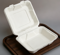 Boîte alimentaire en bagasse de canne à sucre de 8 pouces avec couvercle, biodégradable, recyclable, micro-ondable, pour restaurant, pique-nique