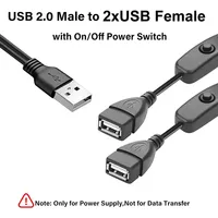 Câble d'extension d'alimentation USB 1 vers 2 avec deux interrupteurs marche/arrêt, répartiteur USB mâle vers femelle, cordon de charge pour lampe LED/ventilateur/bandes LED, etc.