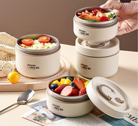 Conteneur isotherme pour repas, boîte à lunch thermique en acier inoxydable, pot de cuisson thermique portable, boîte à double couche de forme ronde
