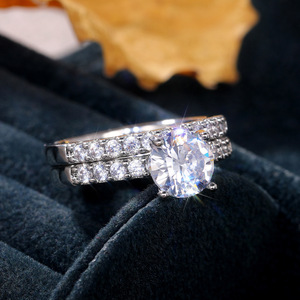 Conjunto de Anillos de Circonia Cúbica para Pareja, Joyería de Compromiso y Boda para Mujer - Product Image 1