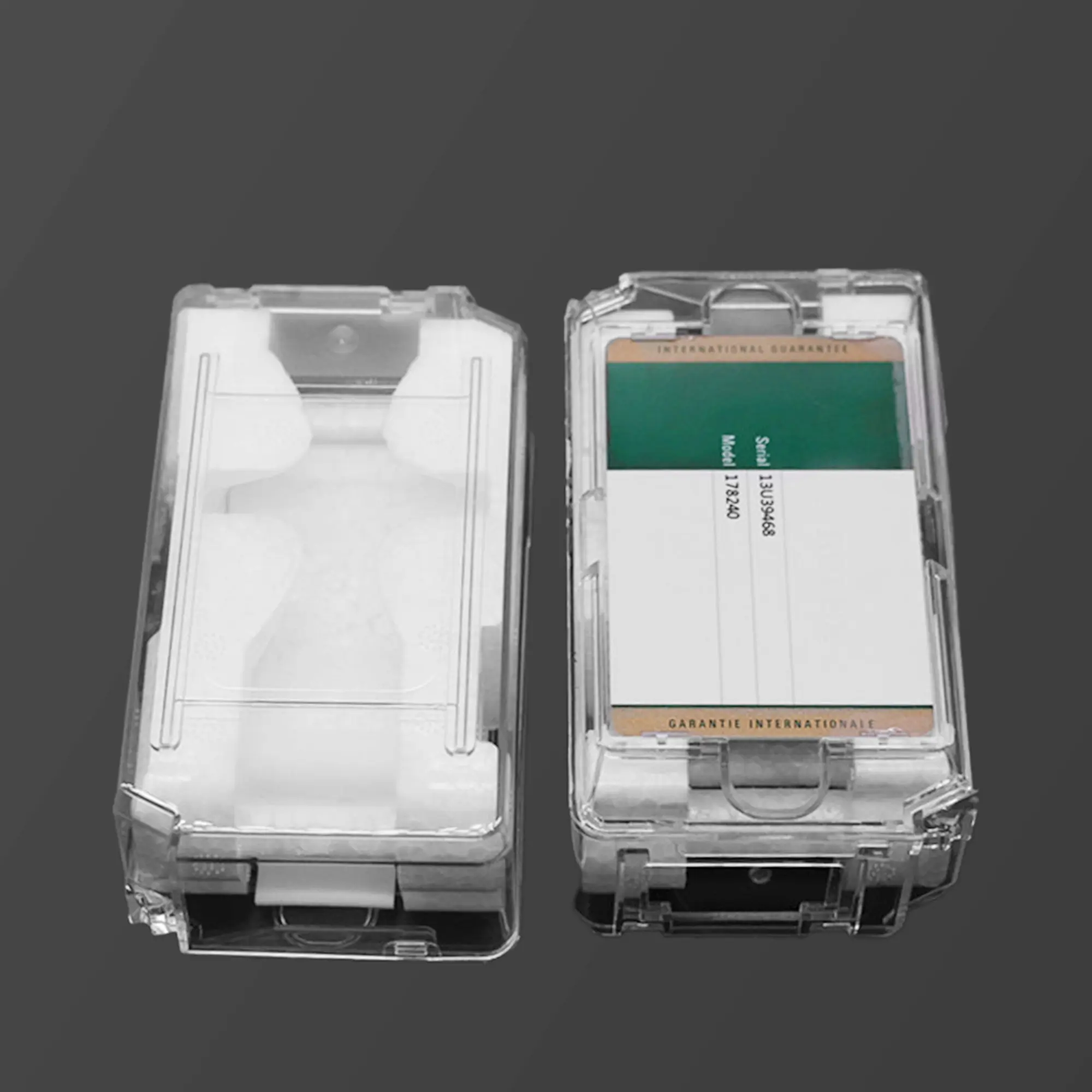 Caja de almacenamiento para relojes de plástico transparente/PET con espuma