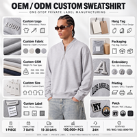 Sweat-shirt à col ras du cou en molleton 350 GSM, style vintage délavé, avec fermeture éclair métallique, pour homme, streetwear américain, marque privée OEM