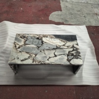 Table basse en marbre bleu Calacatta en forme de U, table centrale en marbre naturel, table basse rectangulaire en pierre pour salon