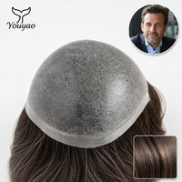 Sistem Penggantian Rambut Pria Ultra Tipis 0.08mm, Rambut Asli India Remy, Toupee dengan Garis Rambut Tak Terlihat, Basis PU