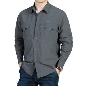 Camisas Softshell tácticas de algodón 100% para hombre, bolsillo con cremallera de tela de sarga para acampar y pescar - Product Image 1