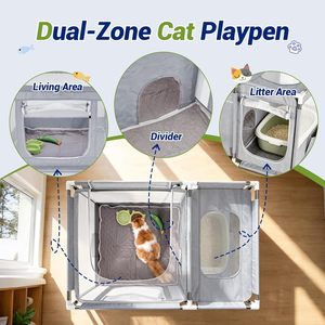 2-in-1 Katzenlaufstall mit Katzenklo-Bereich, wasserdichte Matte, Hundegehege, Indoor-Haustierzelt für Kätzchen/Welpen – Nylon, Edelstahl, leicht - Product Image 2