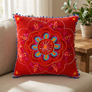 Housse de coussin bohème oreiller brodé rouge indien - Product Image 3