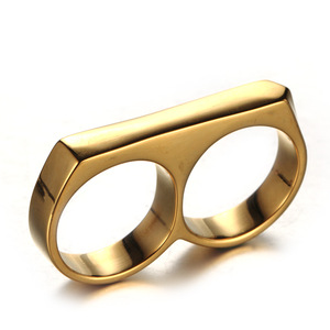 Anillos de Dos Dedos Estilo Hip Hop, Anillo <span class=keywords><strong>Doble</strong></span> de Acero Inoxidable Chapado en Oro para Hombre - Product Image 1