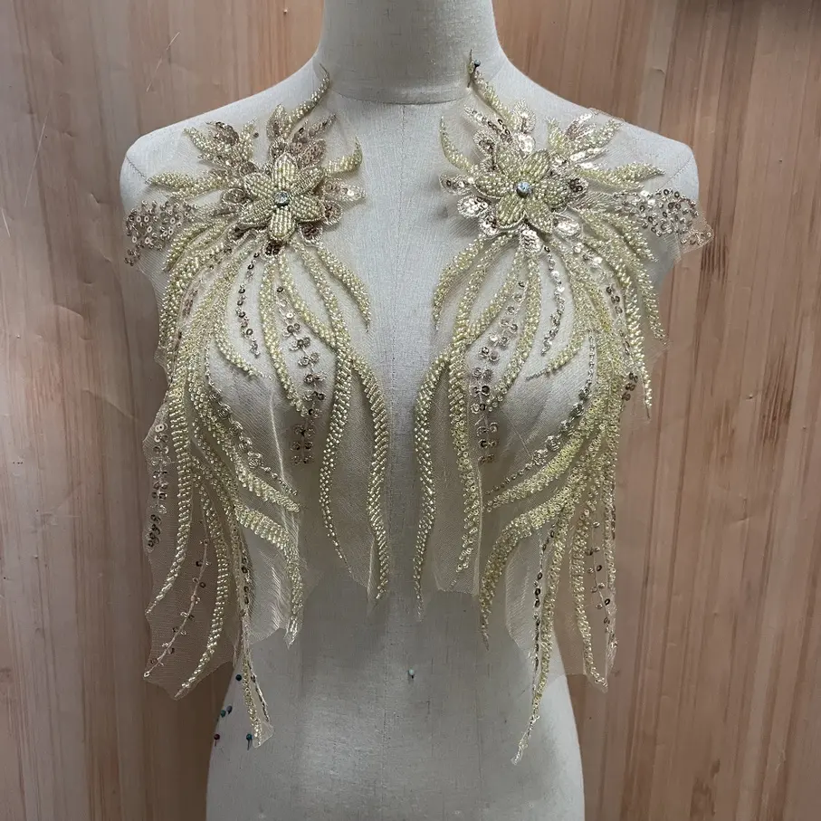 6 colors Beaded sequin embroidery 3D flower lace applique for wedding, women's hat, lace corset, dress