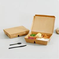 Boîte bento jetable en papier avec compartiments et fenêtre pour plats à emporter