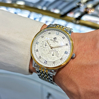 Montre mécanique automatique pour homme, cadran vintage, diamants incrustés, phase de lune, calendrier, étanche, montre de luxe pour homme
