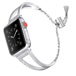 Correa de reloj de diamante de acero inoxidable de lujo para <span class=keywords><strong>Apple</strong></span> <span class=keywords><strong>Watch</strong></span> 9 8 7 6 pulsera 45mm 41mm 44mm <span class=keywords><strong>40mm</strong></span> pulsera de Metal oro rosa para mujer - Product Image 4
