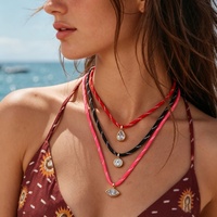 Ensemble de 3 colliers ras du cou ajustables en corde tressée Asu, pendentif en forme de larme avec œil bleu CZ, colliers colorés pour femmes