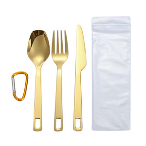 Ensemble de couverts en acier inoxydable pour l'extérieur, 3 pièces, kit de couverts de camping portable avec manche creux, design moderne - Product Image 4