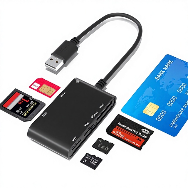 CAC Smart Card Reader 6-Port DOD USB Type Adapter for SIM/SD/TF/MS/M2/ID/IC Cards Compatible Windows/Linux/Unix/MacOS X