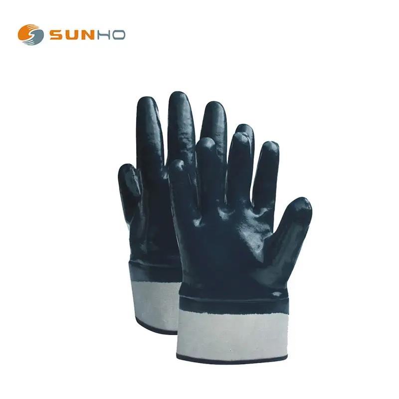 EN388 el koruma nitril ucuz iş güvenliği eldiveni koyu mavi Jersey kaplı