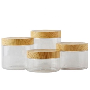 <b>Plastic</b> <b>Jar</b> With Wooden Lids Screw Transparent Container Empty Cosmetic Face Cream Powder Make up Bottle - Product Image 1