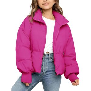 Girls Winter Puffer Jacket Warm Short Zip Up Long Sleeve <b>Quilted</b> Coat Outerwear 5-14 Years - Product Image 1