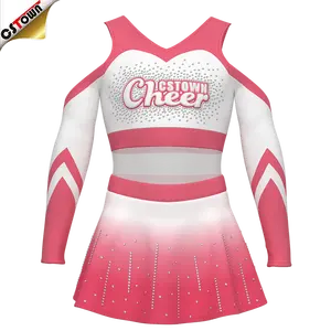 Wholesale Digital Printing Pink Cheerleading Uniforms Cheer Uniforms For Girls