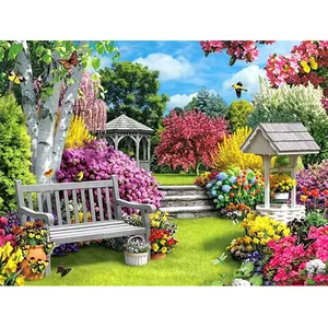 5d Wall Art The Garden With Flowers And Birds Diamond Painting Full Drill Printed Canvas Scenery Diamond Embroidery