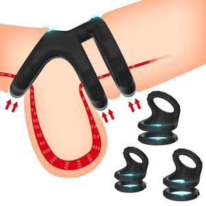 Herren <span class=keywords><strong>Triple</strong></span> Penis <span class=keywords><strong>Cockring</strong></span> Sexspielzeug Dehnbares Silikon mit Delay Ejakulation funktion - Product Image 6
