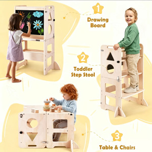Torre de Cocina Plegable Ecológica para Niños Pequeños, Taburete Infantil 3 en 1, Torre de Aprendizaje Multifuncional con Diseño Antivuelco - Product Image 4
