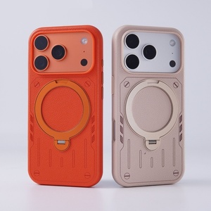 เคสโทรศัพท์มือถือหนัง PU แบบแม่เหล็กสไตล์เมชา สำหรับ iPhone 18 17 16 15 Pro Max พร้อม 360 °   ฝาครอบกันกระแทกแบบวงแหวนโลหะ - Product Image 3