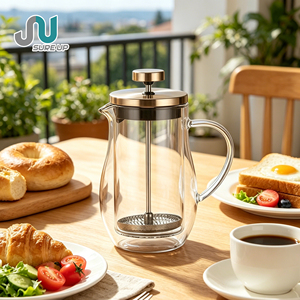 Cafetière à piston transparente <span class=keywords><strong>en</strong></span> <span class=keywords><strong>verre</strong></span> borosilicate de haute qualité, filtre <span class=keywords><strong>en</strong></span> maille à 3 couches 304, bec verseur <span class=keywords><strong>en</strong></span> forme de V, résistante à la chaleur/au froid - Product Image 1