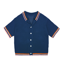 Polo tricoté en maille de coton à manches courtes pour homme, style cardigan, ajouré, pour l'été et la plage, avec logo personnalisé