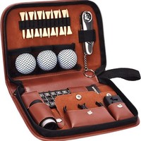 Sac d'accessoires de golf en cuir, pochette étanche, capacité de 3 balles, porte-tee, outil de réparation de divots, sangle de poignet, rangement multifonction, universel, 2 couleurs
