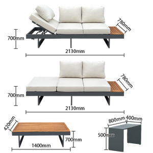 Set Divano Moderno <span class=keywords><strong>da</strong></span> <span class=keywords><strong>Esterno</strong></span> in Teak Arredamento <span class=keywords><strong>da</strong></span> Giardino Impermeabile Divano Sezionale in Alluminio con <span class=keywords><strong>Cuscini</strong></span> di Seduta Regolabili per Villa e Patio - Product Image 6