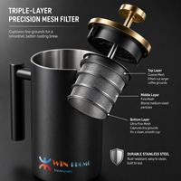 Cafetière à piston isotherme en acier inoxydable à double paroi de 34 oz avec logo personnalisé pour la maison, le bureau, les voyages – Vente en gros