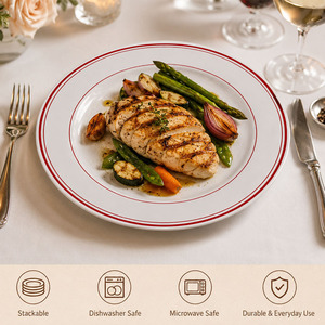 Assiettes à dîner en porcelaine de <span class=keywords><strong>style</strong></span> européen avec logo personnalisé, vente en gros, ensembles d'assiettes en céramique, bord rouge, <span class=keywords><strong>style</strong></span> <span class=keywords><strong>bistrot</strong></span>, pour restaurants et hôtels - Product Image 5