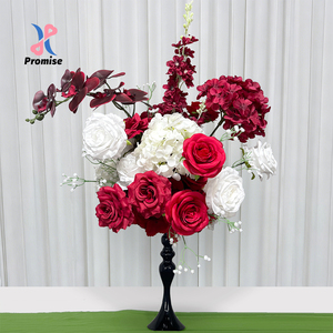 Luxurious Modern Handmade Red White Artificial Floral Arrangement Silk Roses Hydrangeas Orchids for Wedding Table Centerpieces - Product Image 1