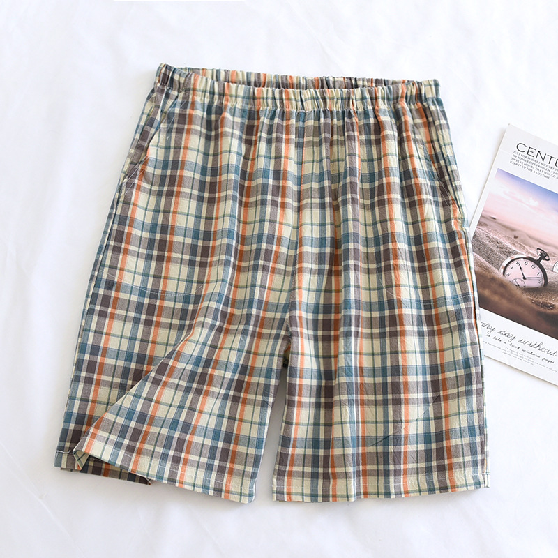Washed cotton mens shorts-blue orange