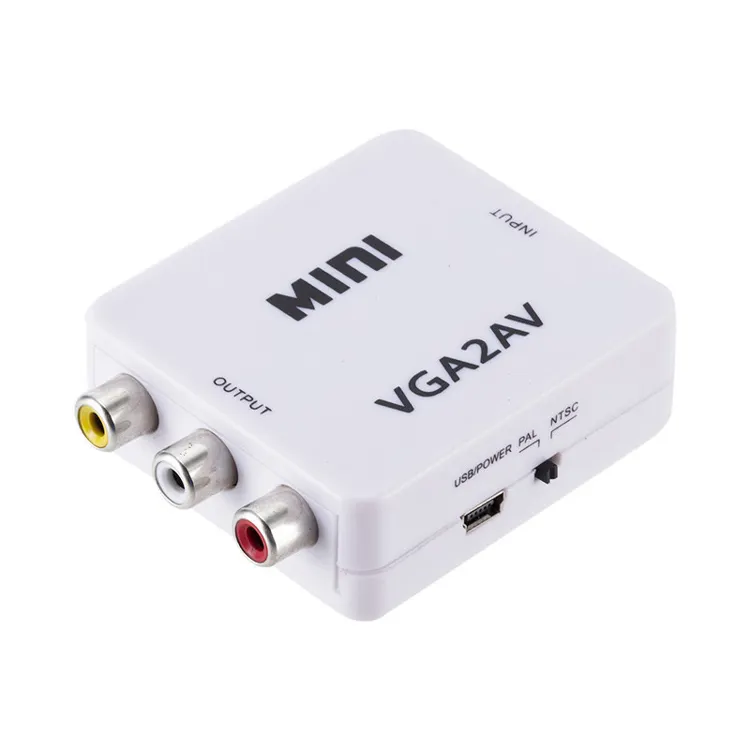 Adaptateur VGA vers AV 1080p mini VGA2AV RCA convertisseur vidéo surveillance coaxiale hôte vers RCA pour TV