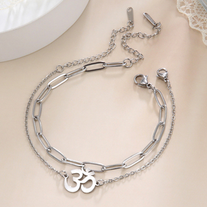 Misthape <span class=keywords><strong>Aum</strong></span> Om Ohm sanscrito simbolo cavigliere bracciale indù catena alla caviglia Yoga in acciaio inox gioielli spirituali classico Vintage - Product Image 5