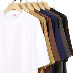 Haute qualité taille européenne 270 grammes Super goutte épaule Triple aiguille coton lourd col rond ample grande taille boîte t-shirt - Product Image 4